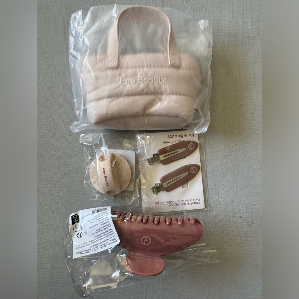 NWT RARE BEAUTY Mini Puffy Tote and Hair Accessories
